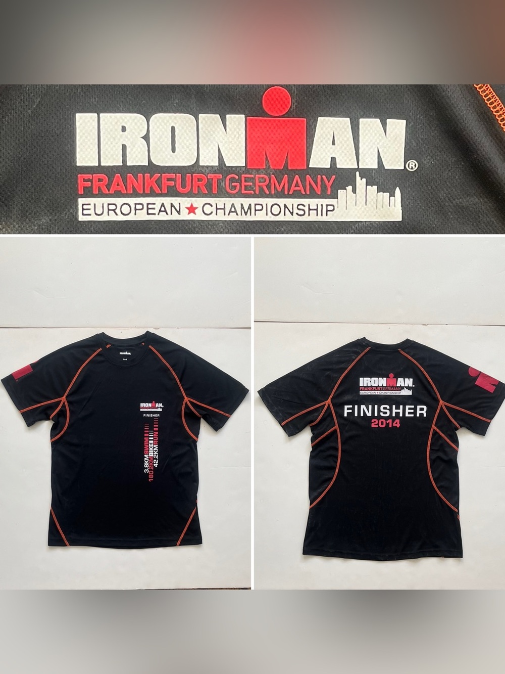 Ironman Frankfurt Germany 2014 Short Sleeve Raglan T-shirt , Black,  Men Small